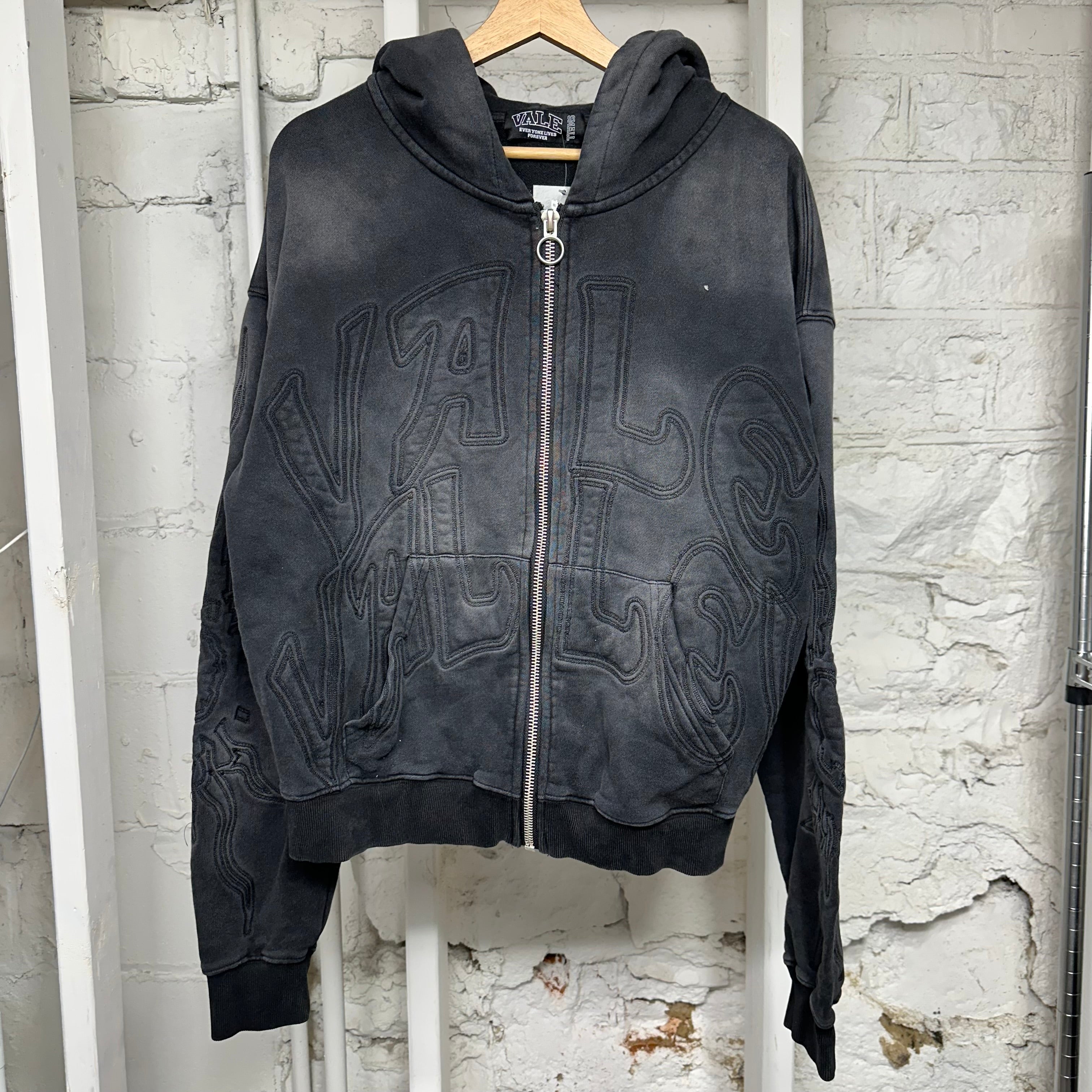 Vale Black Embroidered Spellout Hoodie Sz S