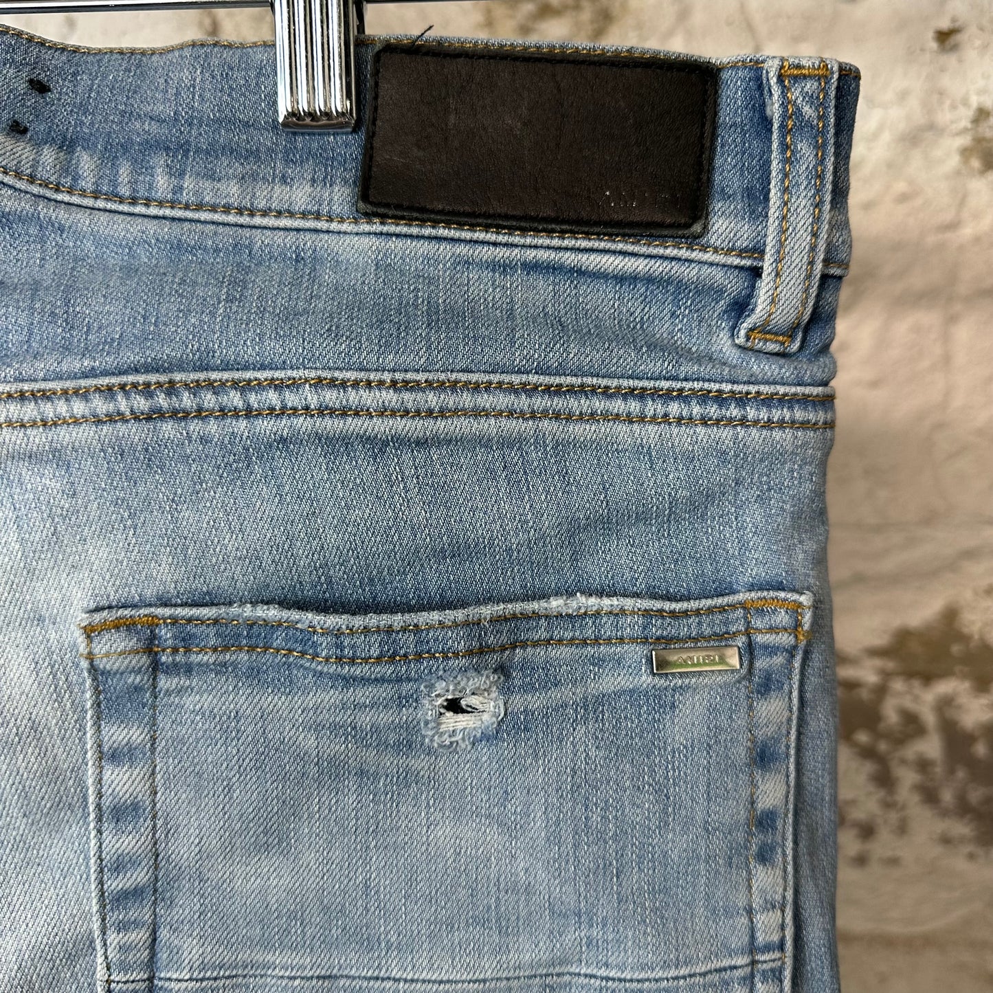 Amiri MX2 Multicolor Flannel Blue Denim Jeans Sz 32