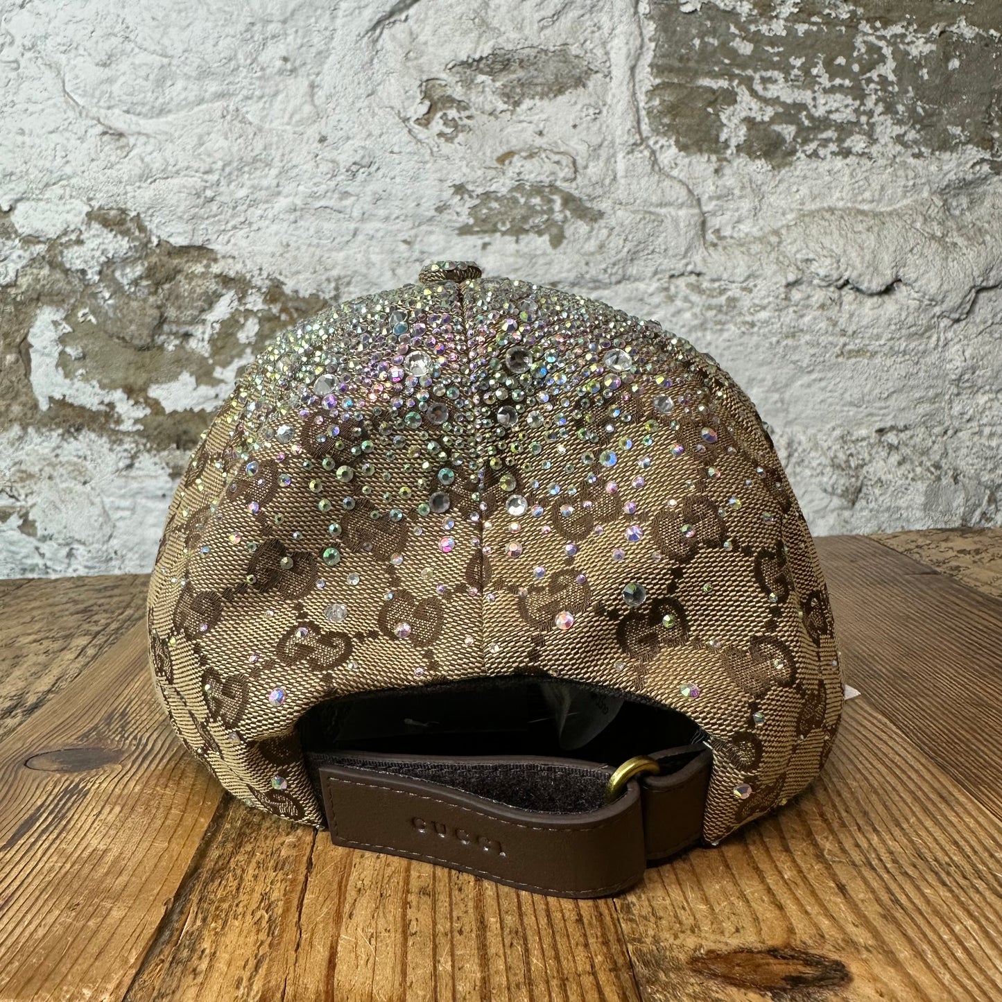 Gucci Beige GG Monogram Crystals Hat Sz M