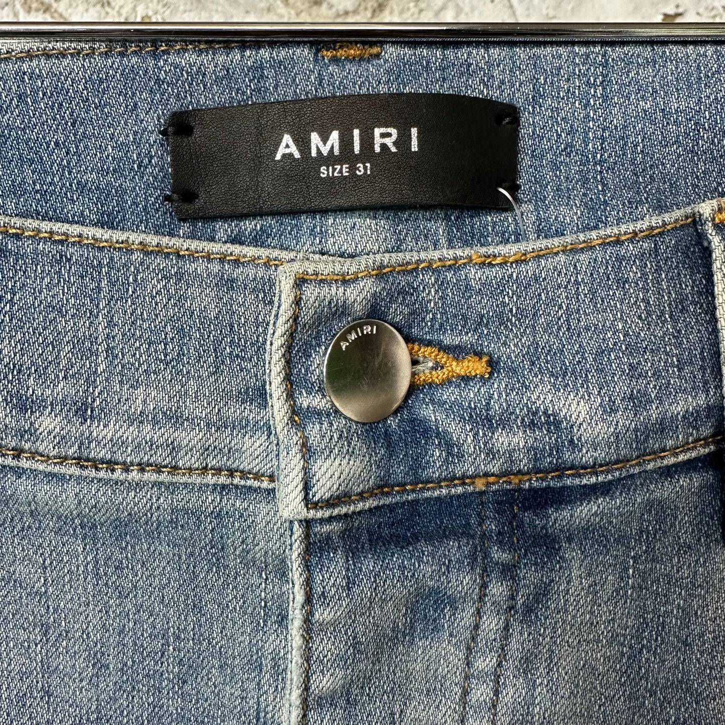 Amiri Varsity Eagle Patch Blue Denim Jeans Sz 31