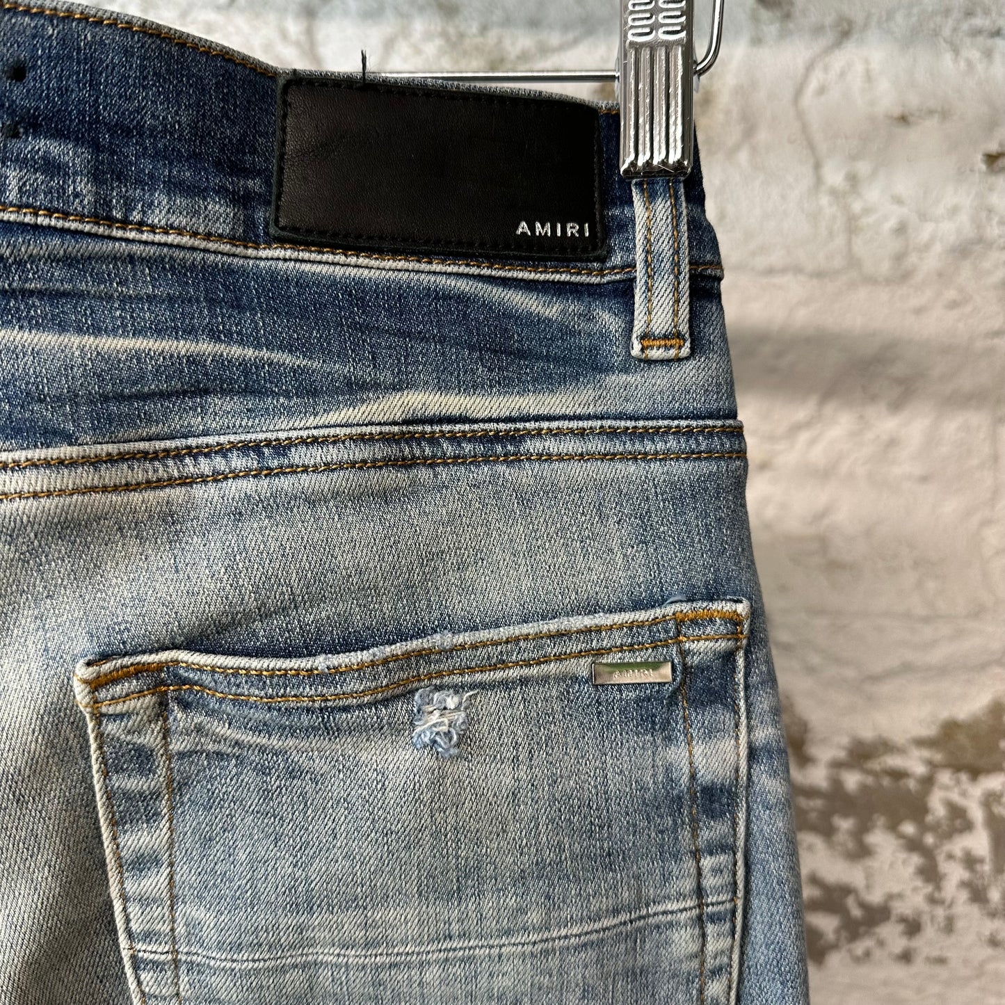 Amiri MX1 Red Suede Spell Blue Denim Jeans Sz 28