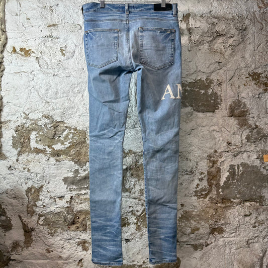 Amiri MX1 Cream Woven Core Logo Blue Denim Jeans Sz 30