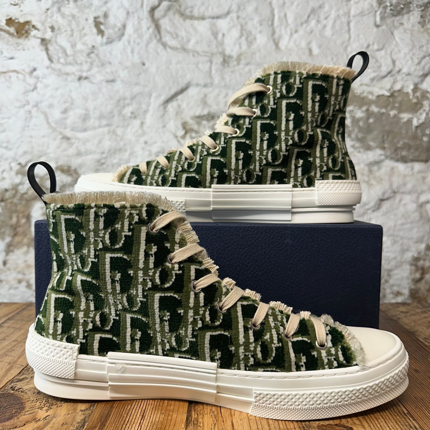 Dior B23 High Green Tapestry Oblique White Sneaker Sz 12 (45)