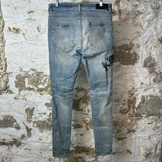 Amiri Black Paisley Old English Blue Denim Jeans Sz 32
