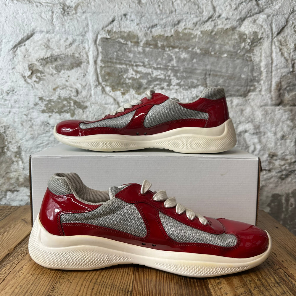 Prada Americas Cup Red Patent Grey White Sneaker Sz 9