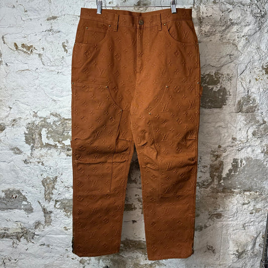 Louis Vuitton Brown Monogram Embossed Carpenter Pants Sz 36