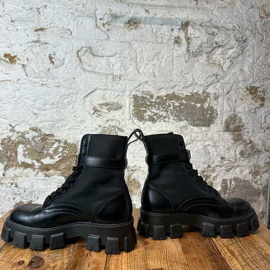 Prada Monolith Renylon Black Leather Boot Sz 9.5