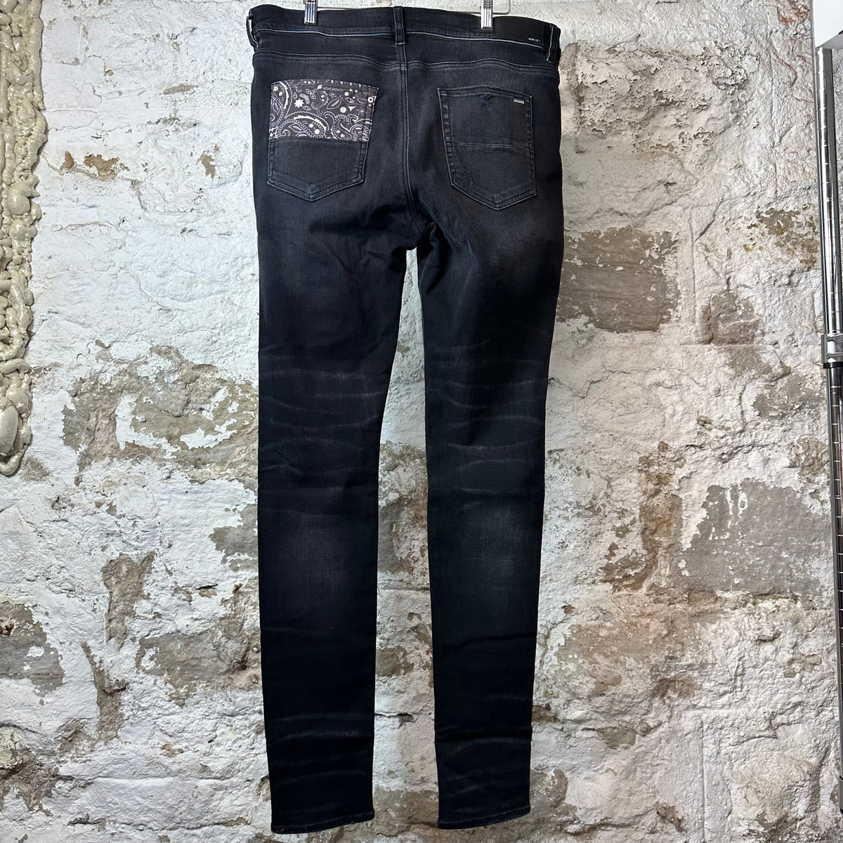 Amiri MX1 Grey Art Patch Black Denim Jeans Sz 38