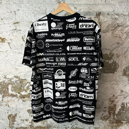 Louis Vuitton White AOP Logos Black T-Shirt Sz XL