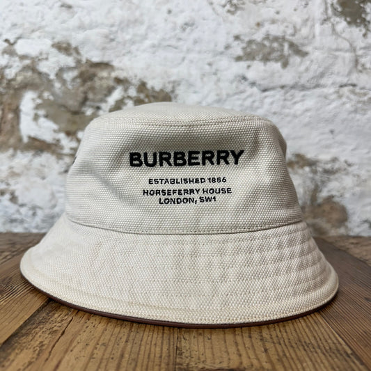Burberry Horseferry House Cream Bucket Hat Sz L