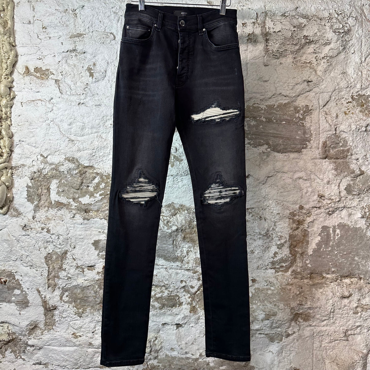 Amiri MX1 Cream Suede Black Denim Jeans Sz 28
