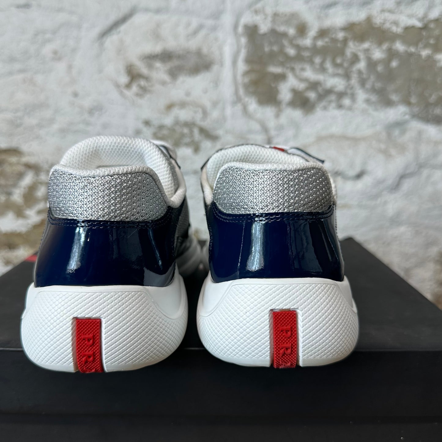 Prada Americas Cup Navy Patent Grey White Sneaker Sz 5.5 (37.5)