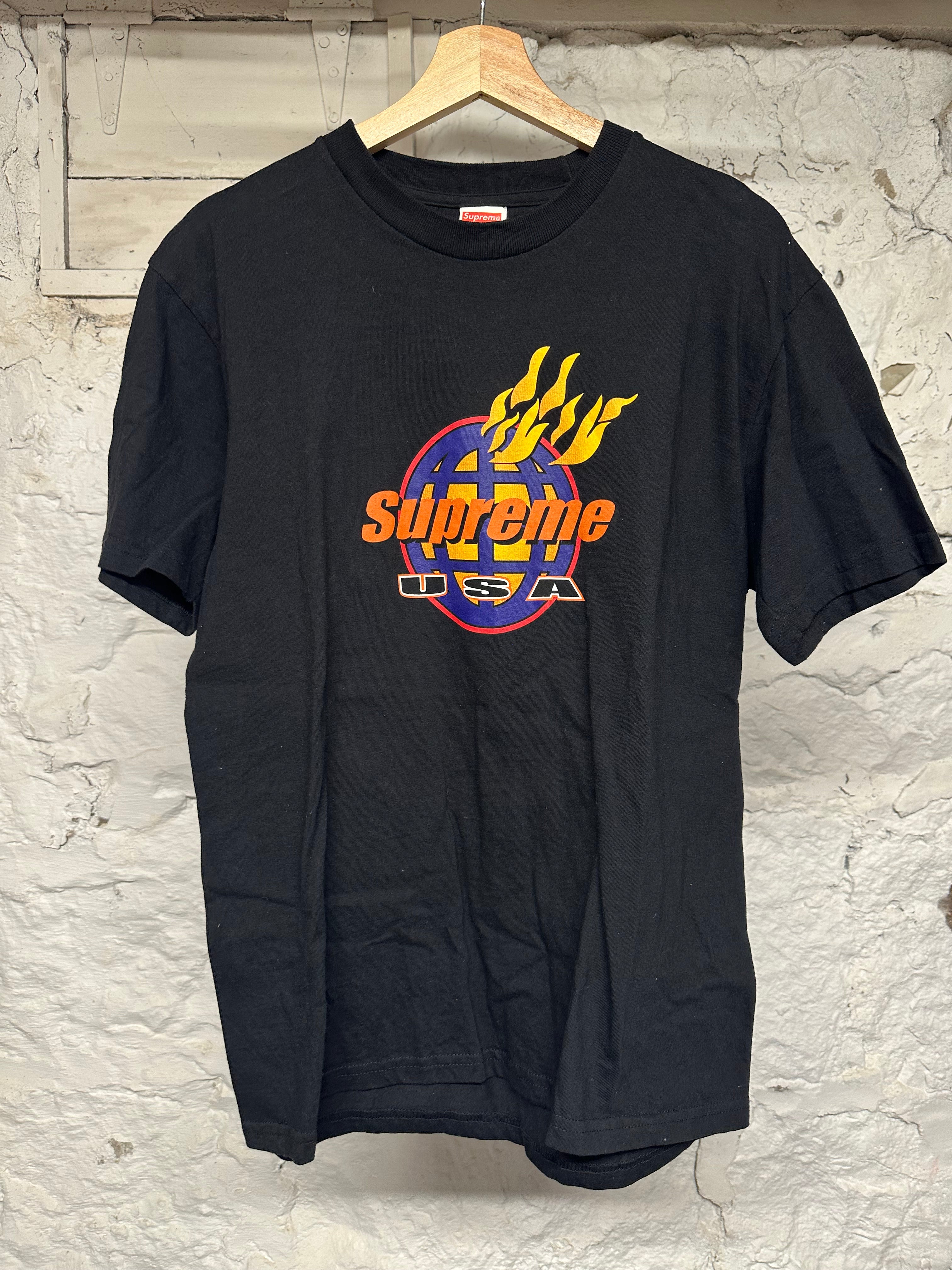 Supreme USA Flames Black T-Shirt Sz M