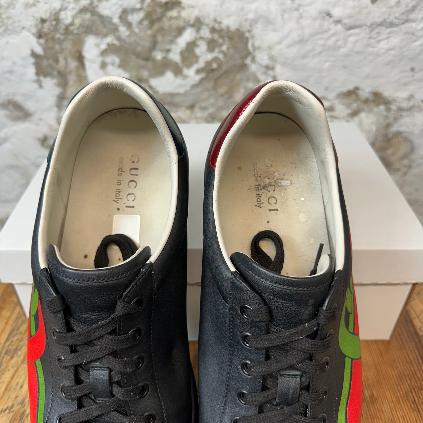 Gucci Green Red Logo Black Ace Sneaker Sz 12 No Box