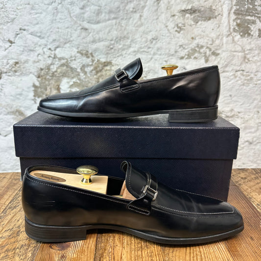 Prada Black Lether Slip On Loafers Sz 8.5