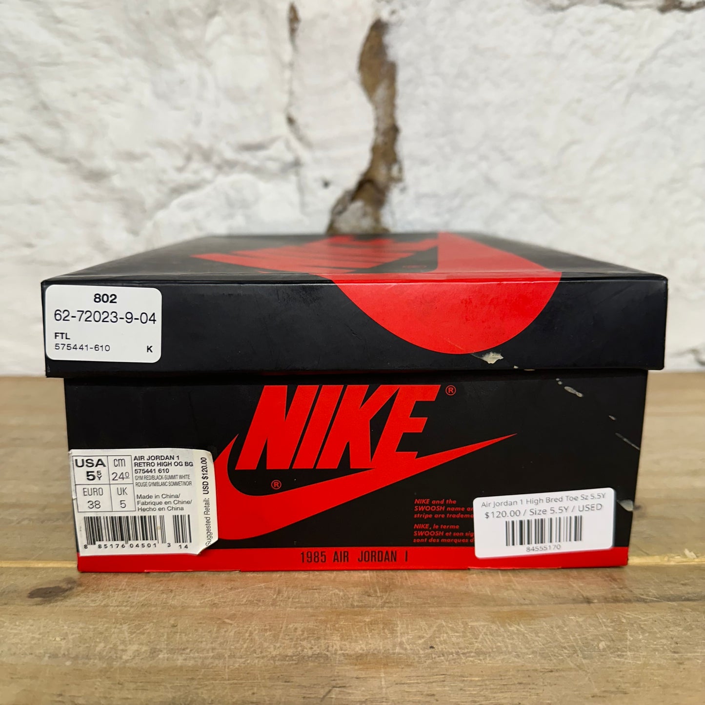 Air Jordan 1 High Bred Toe Sz 5.5Y
