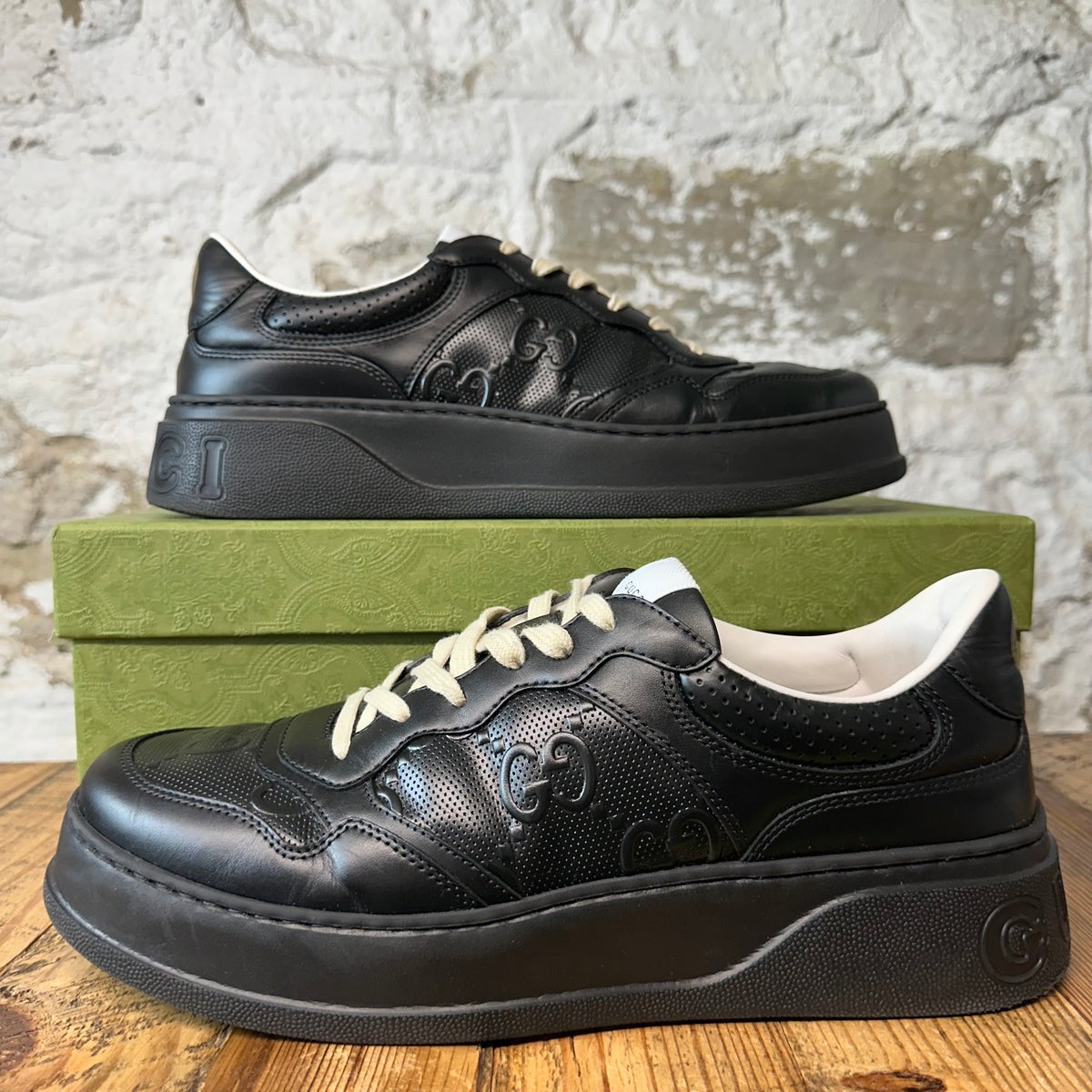 Gucci Chunky Embossed GG Black Sneaker Sz 11.5