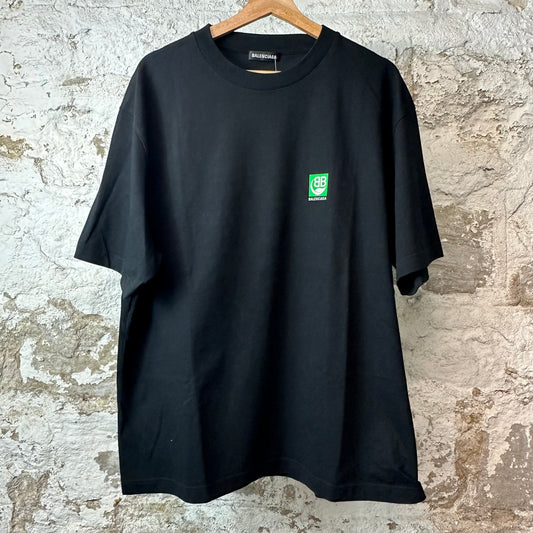 Balenciaga Green Leaf Logo Black T-Shirt Sz XL