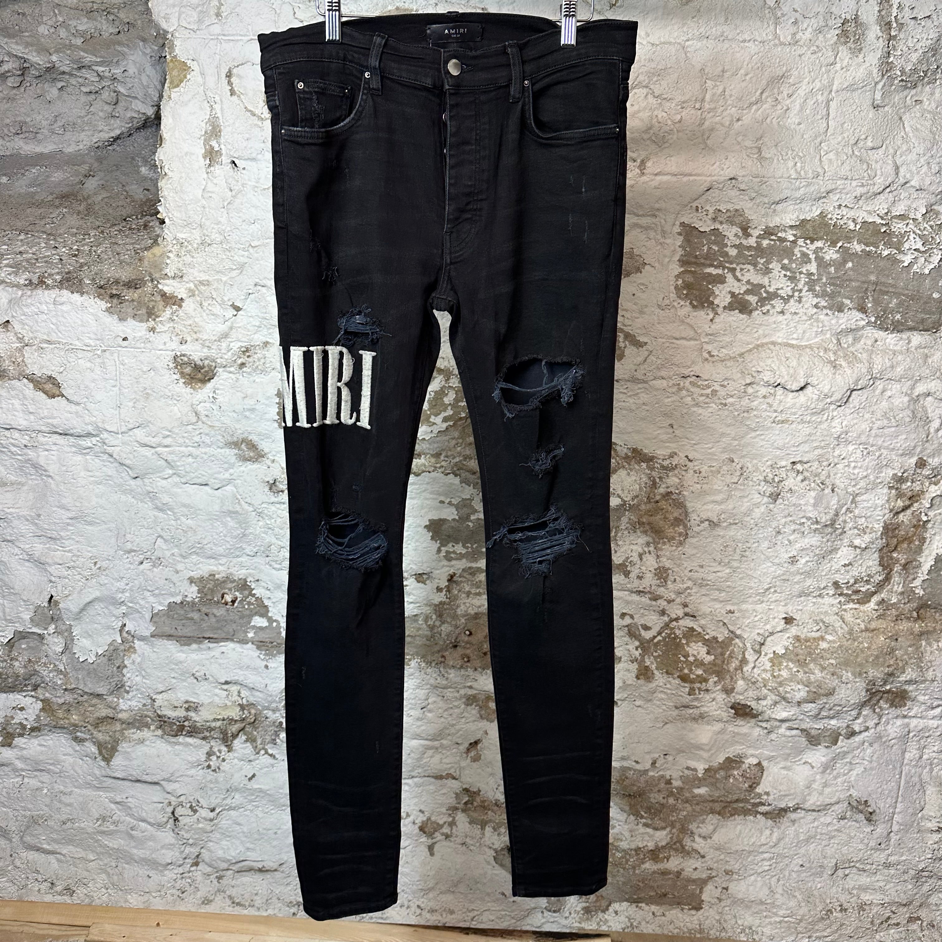 Amiri Stitched Side Spell Black Denim Jeans Sz 34