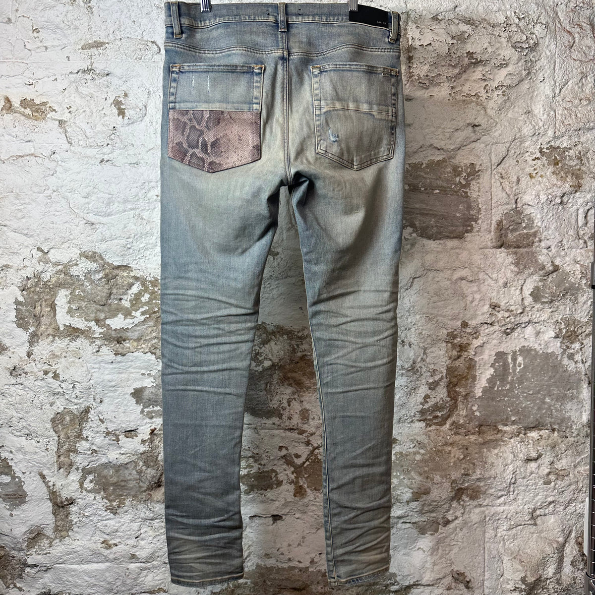 Amiri MX1 Brown Snakeskin Blue Denim Jeans Sz 34