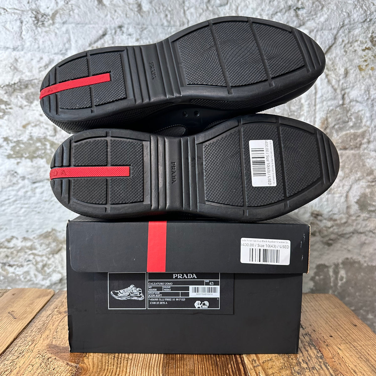 Prada Americas Cup Black Rubber Sneaker Sz 10 (43)