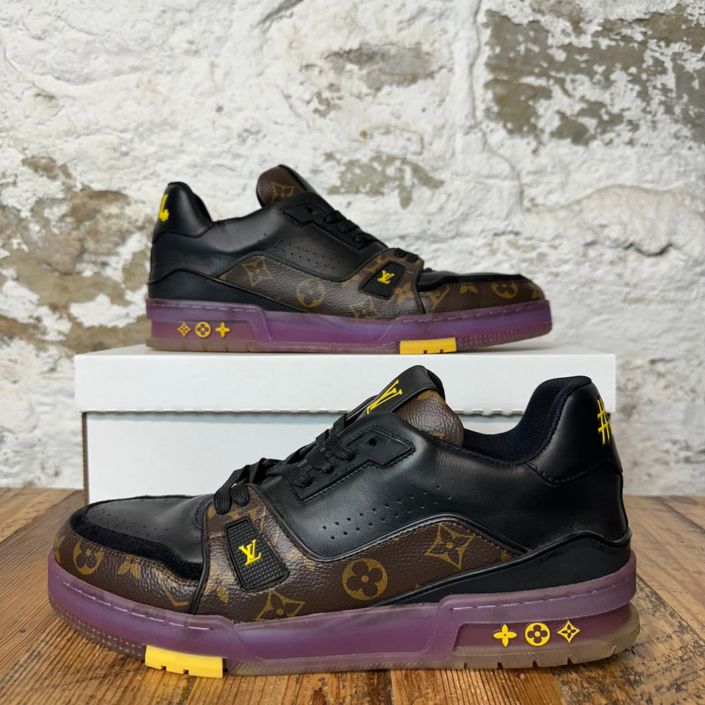 Louis Vuitton Brown Monogram Black Purple Trainer Sneaker Sz 10 (8.5LV) No Box