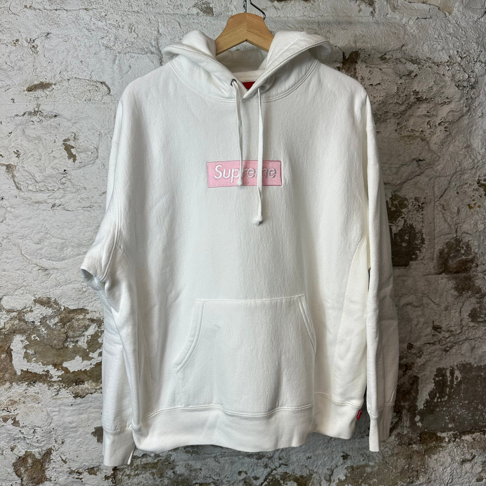 Supreme Pink Box Logo White Hoodie Sz M
