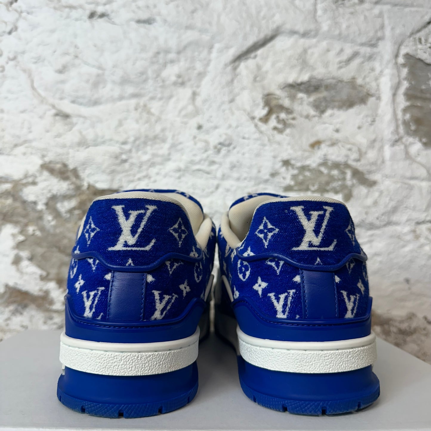 Louis Vuitton Blue Velour Monogram White Trainer Sneaker Sz 10.5 (9LV)
