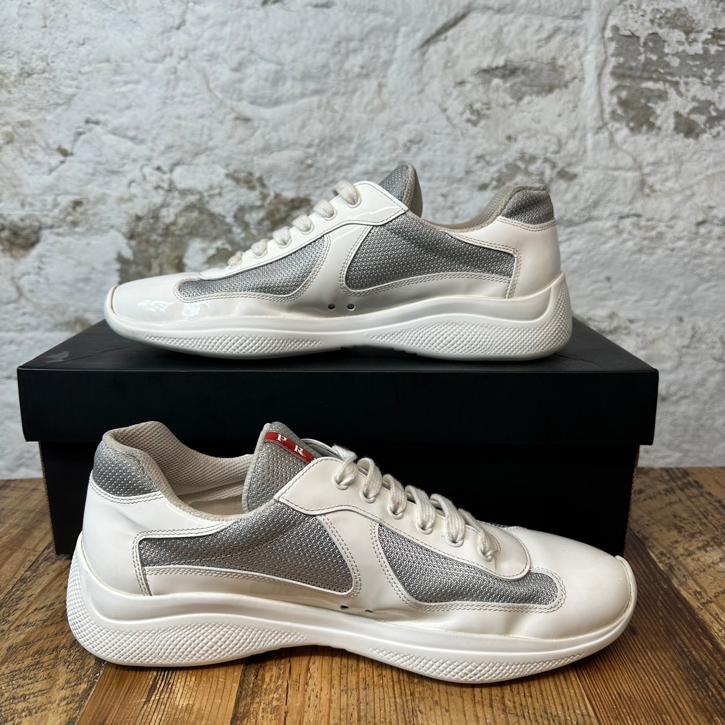 Prada Americas Cup White Patent Sneaker Sz 9.5