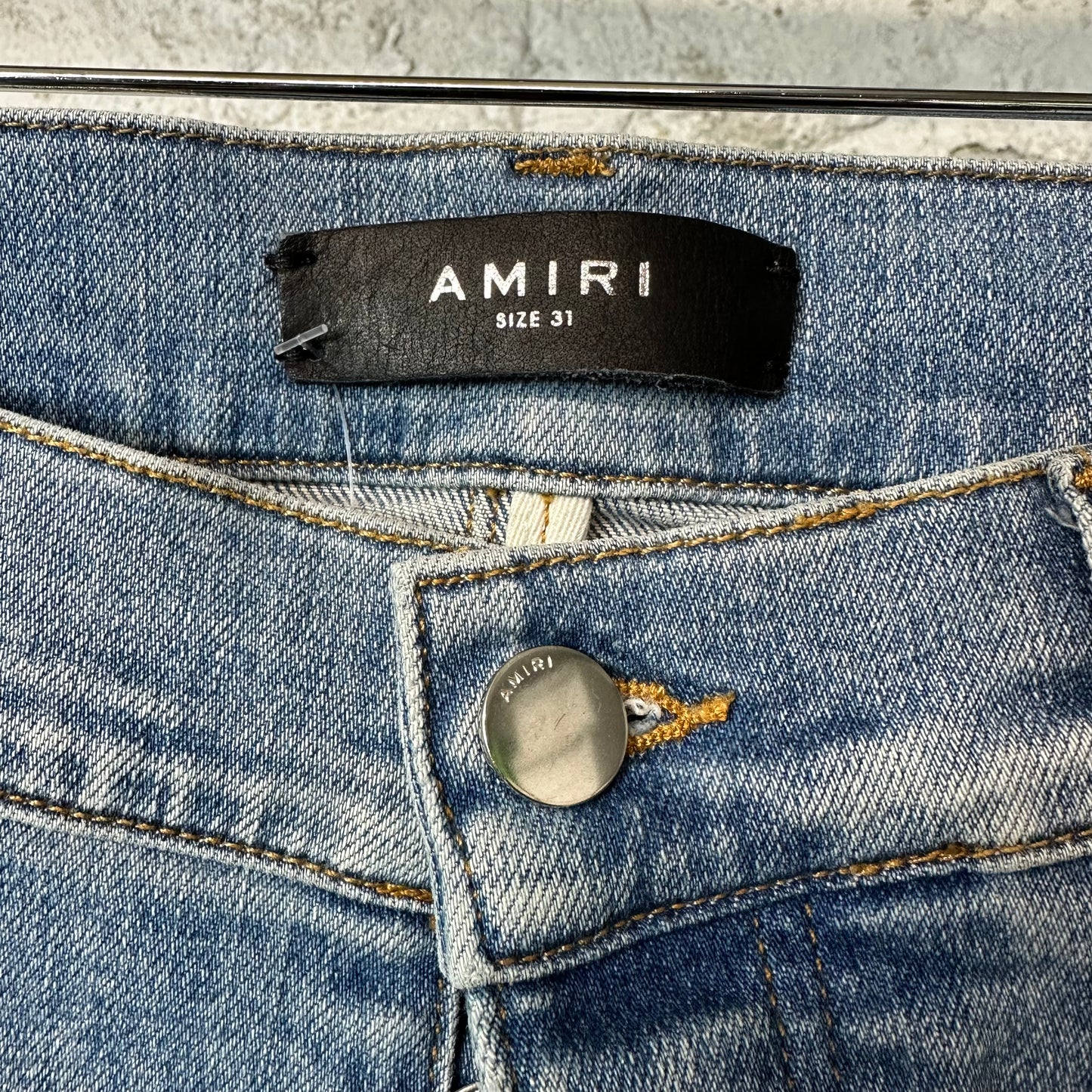 Amiri MX1 Green Suede Blue Denim Jeans Sz 31