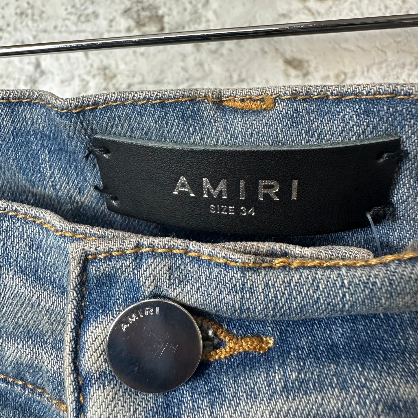 Amiri Purple Suede Core Logo Blue Denim Jeans Sz 34