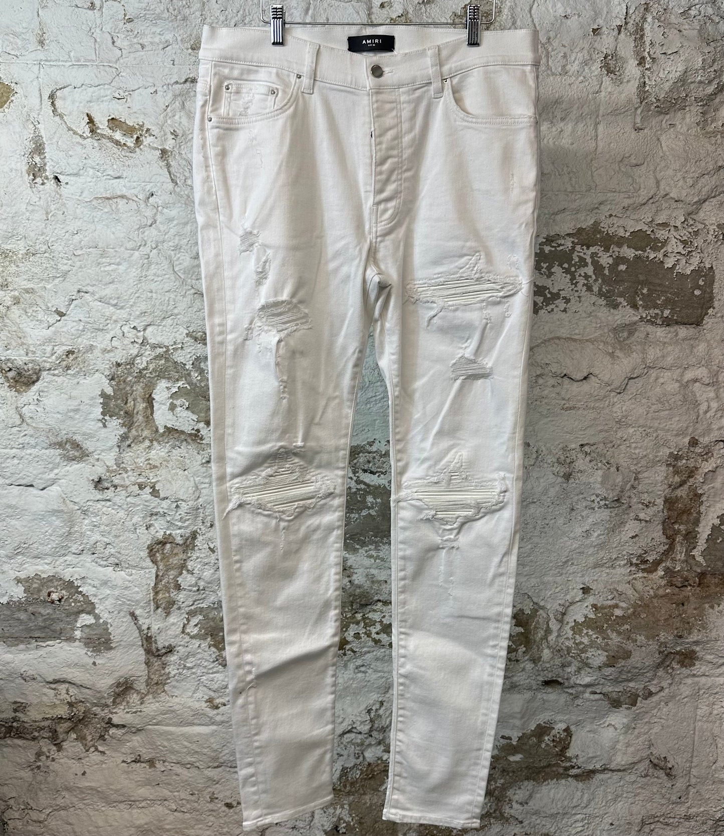 Amiri MX1 White Leather White Denim Jeans Sz 36