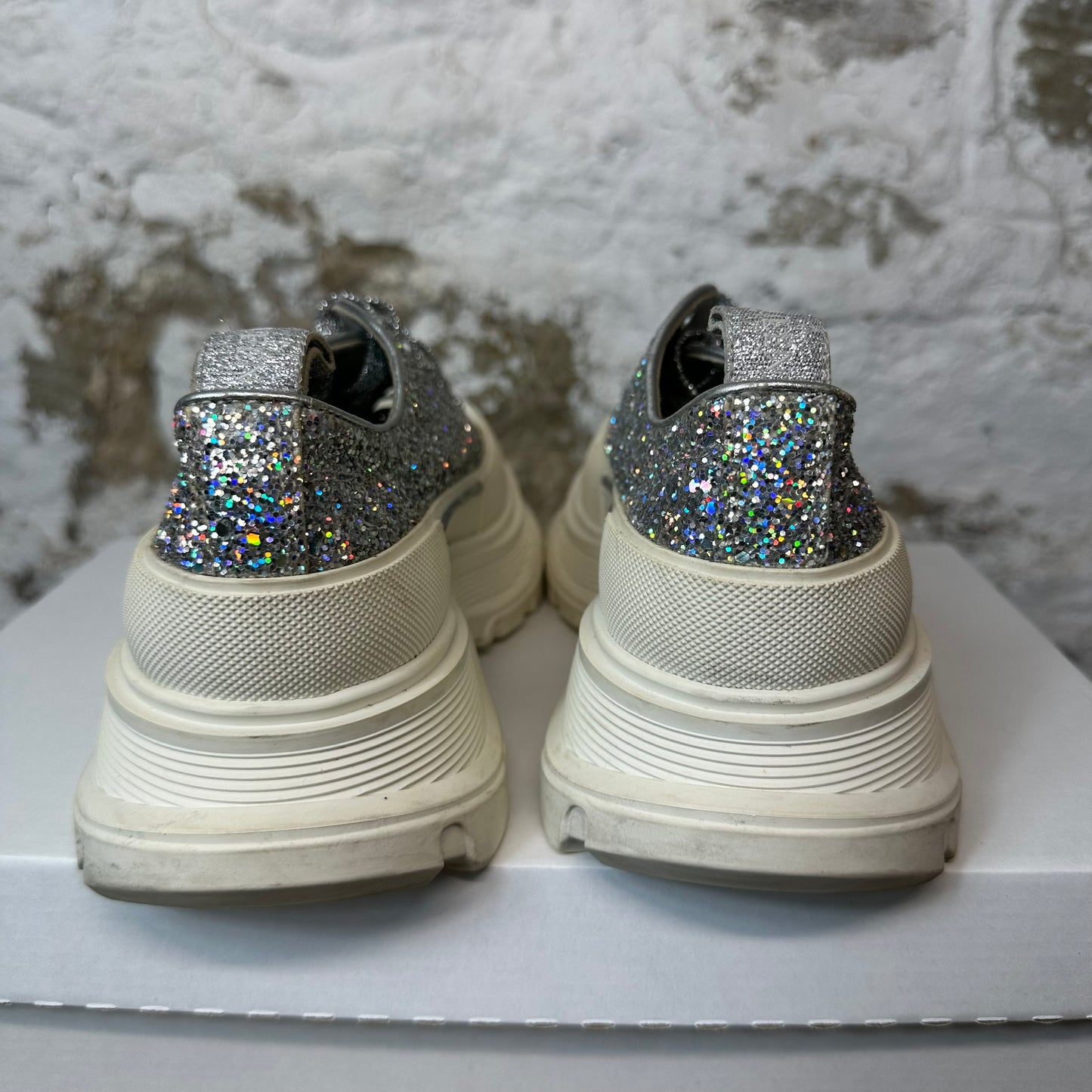 Alexander Mcqueen Low Glitter White Tread Boot Sz 5 (37) No Box