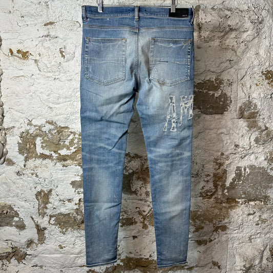 Amiri Distressed Side Spell Blue Denim Jeans Sz 33
