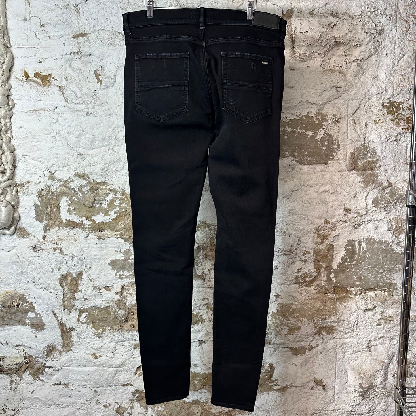 Amiri MX1 Black Leather Black Denim Jeans Sz 36