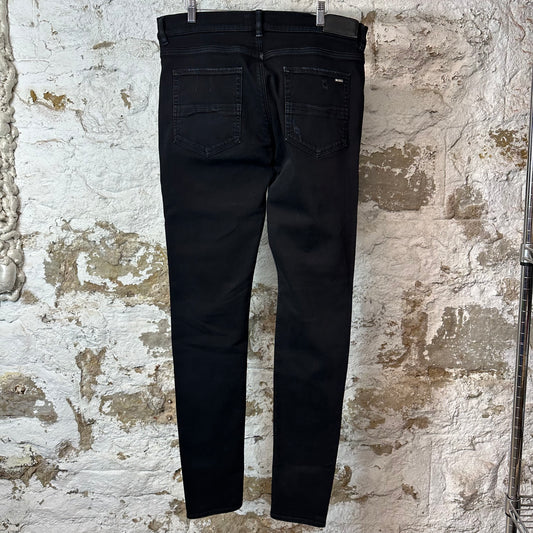 Amiri MX1 Black Leather Black Denim Jeans Sz 36