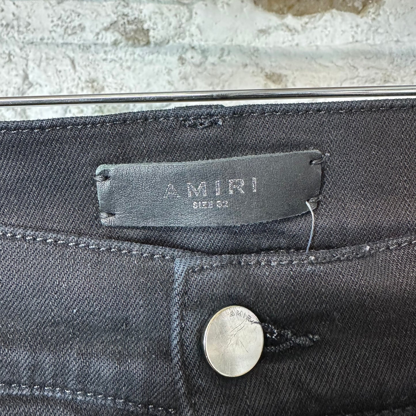 Amiri MX1 Black Leather Black Denim Jeans Sz 32