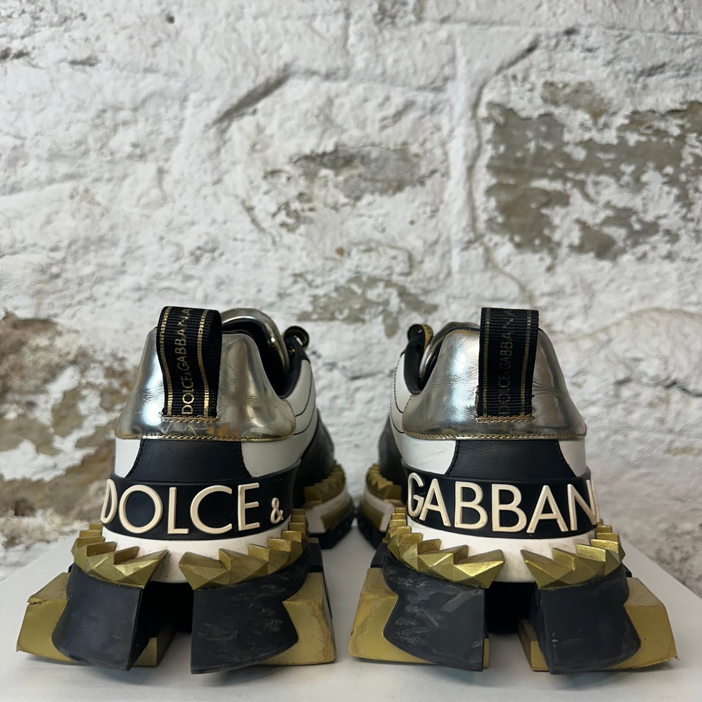 Dolce Gabbana Super King Black White Gold Sneaker Sz 9 No Box