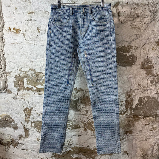 Givenchy 4G Monogram Jacquard Zipper Blue Denim Jeans Sz 30