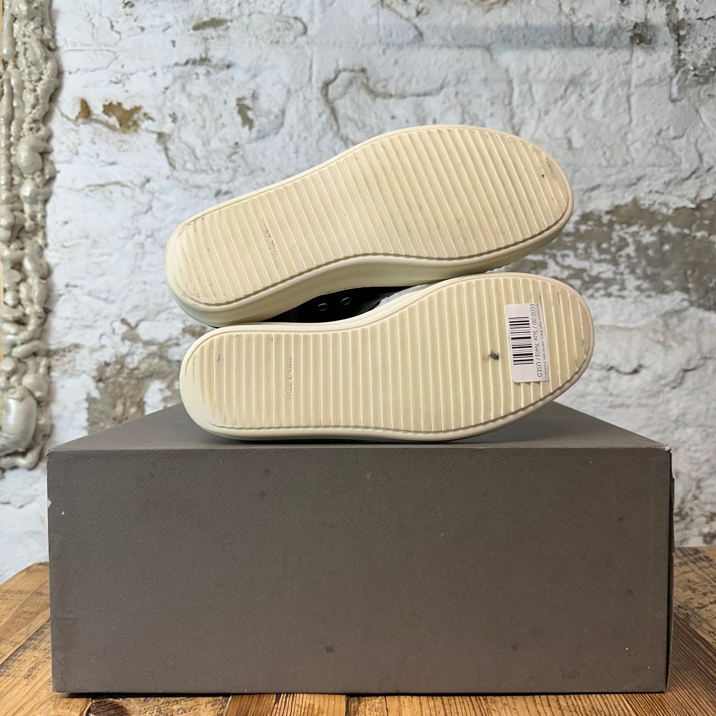 Rick Owens High Black Leather Milk Sneaker Sz 7 (40)