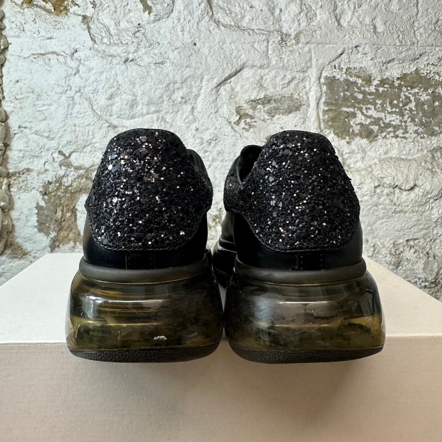 Alexander McQueen Glitter Tab Black Sneaker Sz 7 (40)
