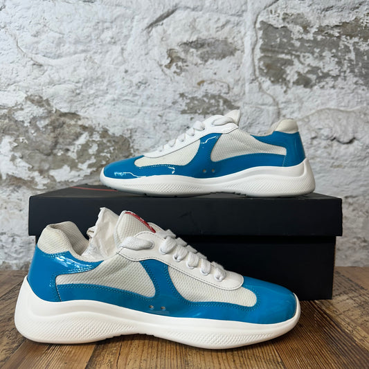 Prada Americas Cup Teal Blue Patent White Sneaker Sz 6