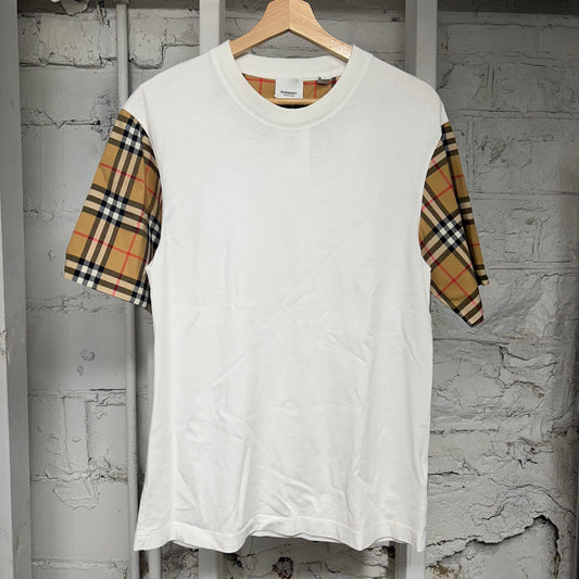 Burberry Plaid Sleeve White T-Shirt Sz XS
