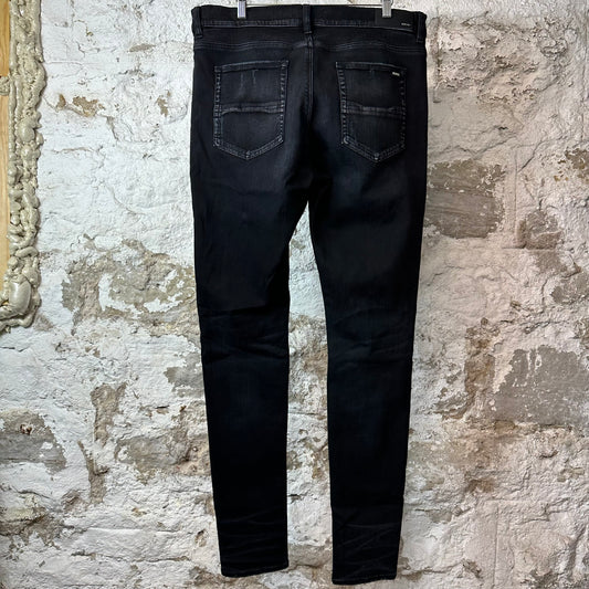 Amiri MX1 Camo Patch Black Denim Jeans Sz 38