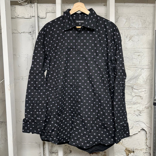 Balenciaga BB Logo Button Up Black Shirt Sz XL