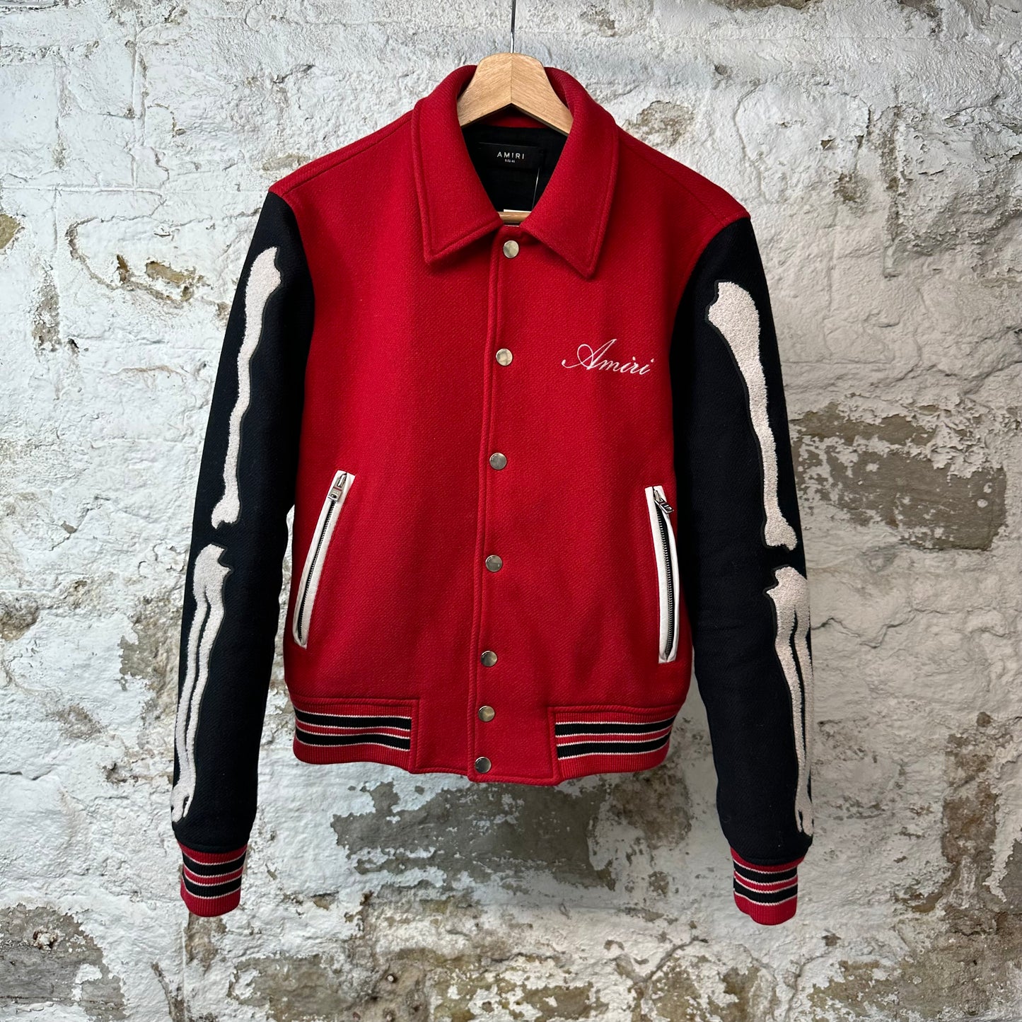 Amiri Bone Red White Black Varsity Jacket Sz S (46)