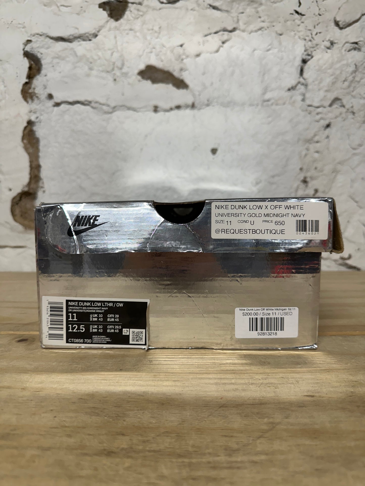 Nike Dunk Low Off-White University Gold Sz 11