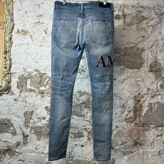 Amiri Purple Suede Core Logo Blue Denim Jeans Sz 32