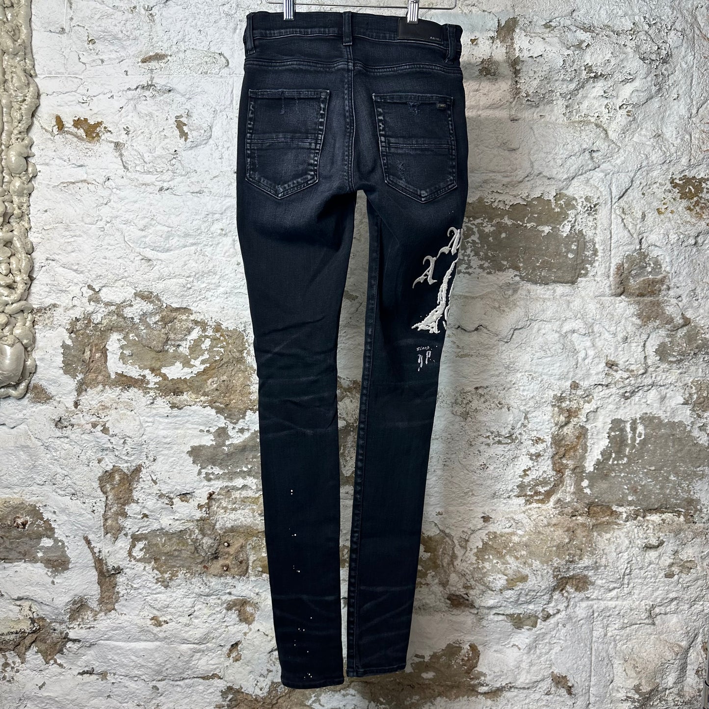 Amiri Embroidered Reaper Logo Black Denim Jeans Sz 29