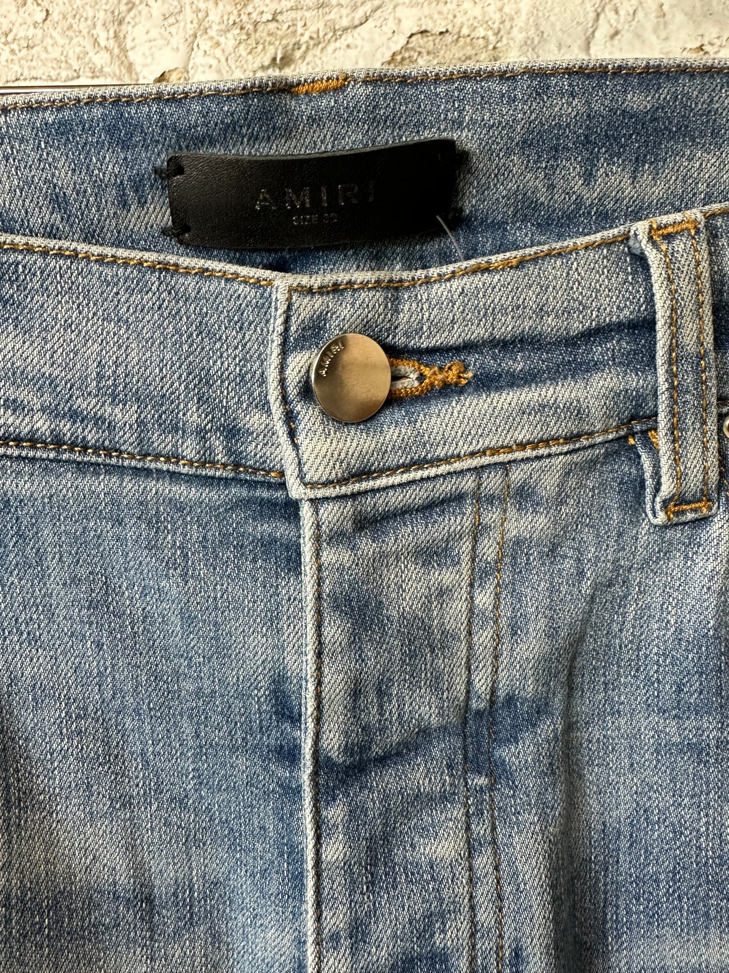 Amiri Green Camo Bones Blue Denim Jeans Sz 32